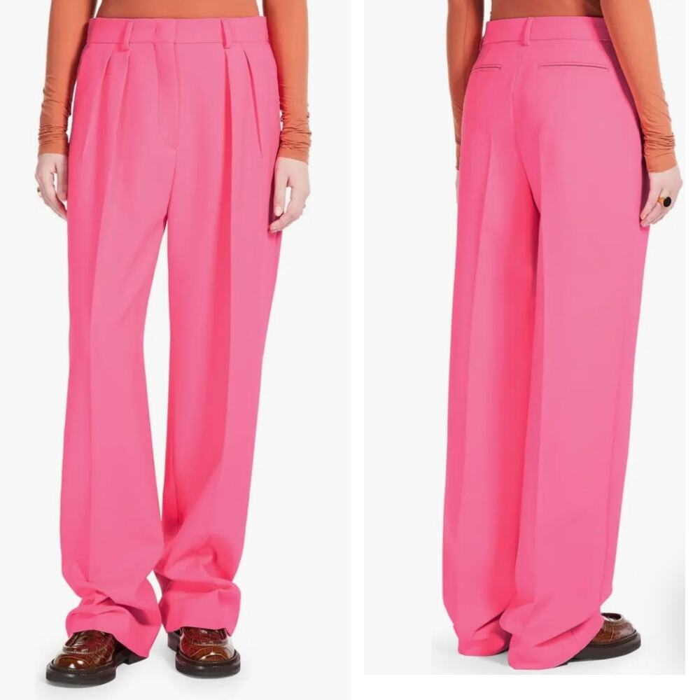 Sportmax Tibet High-Rise Wide-Leg Hot Neon Barbie Bubblegum Pink Trouser Pants 2